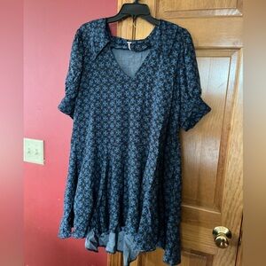 Free People Navy and Black Geometric Mini Dress